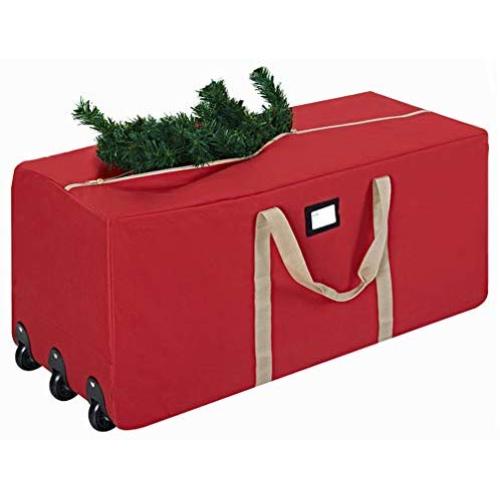 ProPik Holiday Rolling Tree Storage Bag, Extra Large Heavy Duty Storage Container, 25" Height X 20" Wide X 60" Long with Wheels & Handles Fits Up to 9 Foot Tall Disassembled Trees 600D Oxford (Red)