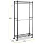 Hommoo Clothes Hanger Garment Rack Adjustable Metal Garment Rack Double Rod Rolling Closet Organizer Shelf with Lockable Wheels,Black