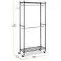 Hommoo Clothes Hanger Garment Rack Adjustable Metal Garment Rack Double Rod Rolling Closet Organizer Shelf with Lockable Wheels,Black