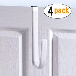 Over Door Hook White - Soft Rubber Surface Design to Prevent Article Scratches,Single Door Hook for Bathroom,Kitchen,Bedroom,Cubicle,Shower Room Hanging Towel,Clothes,Pants,Shoe Bag,Coat (4pack)