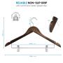 High-Grade Wooden Suit Hangers Skirt Hangers with Clips (10 Pack) Smooth Solid Wood Pants Hangers with Durable Adjustable Metal Clips, 360° Swivel Hook, Shoulder Notches for Dress Coat, Jacket, Blouse