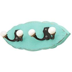 Indianshelf Handmade 1 Artistic Vintage Green Wooden Double Loop Clothes Hooks Hangers/Coat Hooks Wall Mounted