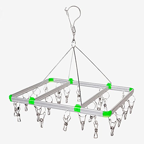 Lecent@Rectangle Windproof Stainless Steel Laundry Drying Rack Hanger with 24/28 Clips For Drying Socks, Kids Clothes, Bra, Towel, Underwear, Hat, Scarf, Pants, Gloves (28 clips) Lecent@Rectangle Windproof Stainless Steel Laundry Drying Rack Hanger with 24/28 Clips For Drying Socks, Kids Clothes, Bra, Towel, Underwear, Hat, Scarf, Pants, Gloves (28 clips)