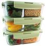 3 & 2 Compartments Glass Meal Prep Containers (3-Pack) | Airtight Glass Food Storage Containers with Lids | BPA-FREE Leakproof Bento Boxes Glass Lunch Boxes Compartments | Freezer, Oven, Microwave Safe