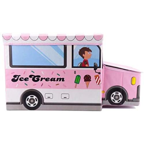 Wonderful Think Pink Ice Cream Truck Storage Boxes - Folding Storage Bin with Foam Cushion Seat Perfect Size Storage Collapsible Chest for Books, Shoes, Clothes, Toy