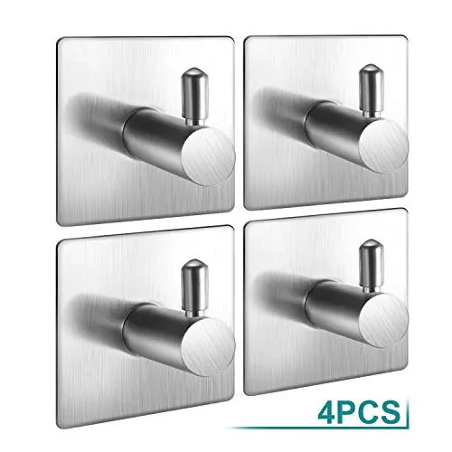 Adhesive Wall Hooks,4 Pack of Stainless Steel 3M Removable Wall Stick Hangers Adhesive Wall Hooks,4 Pack of Stainless Steel 3M Removable Wall Stick Hangers