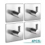 Adhesive Wall Hooks,4 Pack of Stainless Steel 3M Removable Wall Stick Hangers