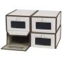 Household Essentials Set of Four Small Shoe Storage Boxes, Natural Canvas with Brown Trim