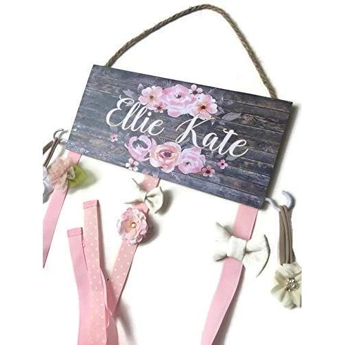 Personalized HAIR BOW HOLDER, headband holder, Hair Bow Organizer, Wooden Hair Bow Holder, Blush Floral Nursery Decor, Baby Shower Gift, Girls Bow Hanger, Rustic