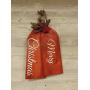 Large Christmas Wood Door Tags - Door Hanger - Merry Christmas - Christmas Floral with Bell Decoration - Holiday Wreath - Hand Painted and Crafted