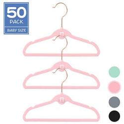 AINARE 50pcs Baby Cascading Velvet Hangers,Kids Hangers Cascade,Plastic Hangers,Non Slip Hangers Cascading Hooks,Suit Hangers,Cascade Hooks,Rose Gold Velvet Hangers,Copper Hangers (Pink)