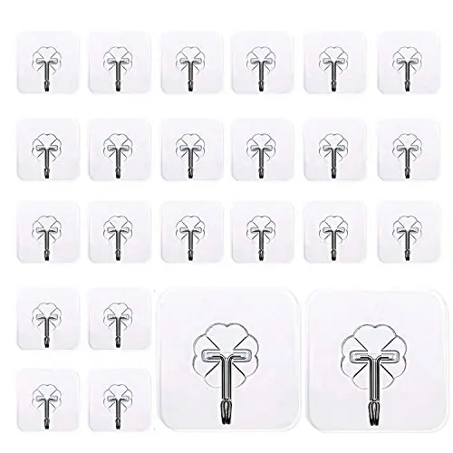 Mocy Adhesive Hooks Wall Hooks, 24 Pack Clear Hooks Strong Sticky Plastic Rotating Wall Hangers, 30lb(Max) Reusable Heavy Duty Thickening Wall Hook for Kitchen Towel Bath Mocy Adhesive Hooks Wall Hooks, 24 Pack Clear Hooks Strong Sticky Plastic Rotating Wall Hangers, 30lb(Max) Reusable Heavy Duty Thickening Wall Hook for Kitchen Towel Bath