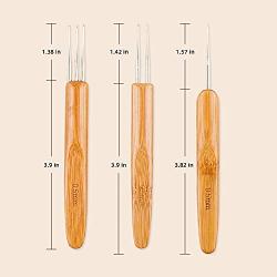 BuZhuYW 3 Pcs Dreadlock Crochet Hook, 0.5mm Dreadlock Crochet Hook for Hair, Crochet Needles for Hair Dreadlock with Bamboo Handle, Premium Metal Dreadlock Crochet Needle(1 Hook, 2 Hooks, 3 Hooks)