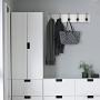 Flexzion Hook Rack Organizer Decorative Wall Mounted White Wood & 5 Black Metal Dual Coat Hooks Utility Entryway Rack for Coat, Scarf, Bag, Towel, Key, Cap, Cup, Hat Bathroom Towel Hanger Organizer