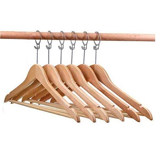 5PC Anti-Theft Wood Hotel Suit Hanger, Wood Clothes Hanger with Security Ring Hook Decoration