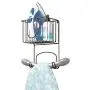 mDesign Wall Mount Metal Ironing Board Holder with Small Storage Basket - Holds Iron, Board, Spray Bottles, Starch, Fabric Refresher for Laundry Rooms - Bronze