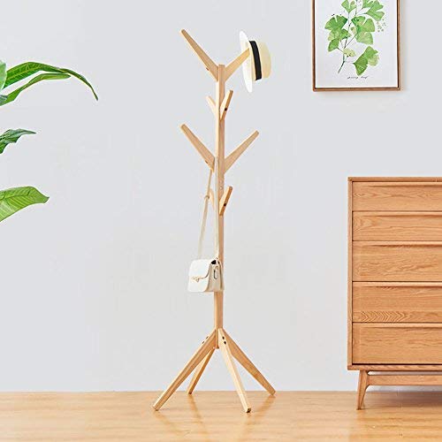 LFF-Coat Rack LFF- Simple Modern European Style Four Corner Base Assembly Solid Wood Hangers Landing Simple Clothes Shelf Home Bedroom 4545175cm (Color : Natural color)