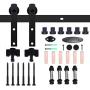 CCJH 6.6FT New Shape Hanger Heavy Duty Sturdy Sliding Barn Door Hardware Kit for Single Wood Door (Pre-drilled Hole‘s Spacer is 16 inch)