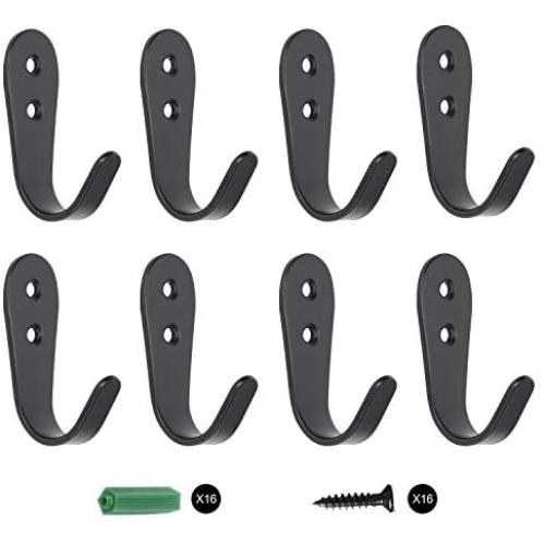 Wall Hooks Heavy Duty 8 piezas, ganchos para colgar en la pared, Hooks for Hanging 、Black Hooks、Coat Rack Wall Hook (Black Thick Bent Hook 8)