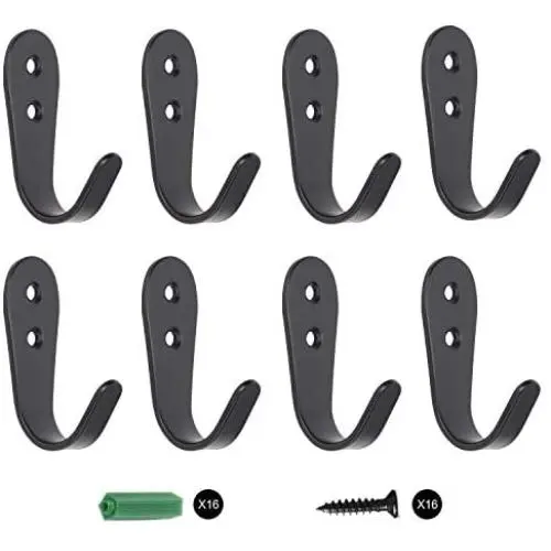 Wall Hooks Heavy Duty 8 piezas, ganchos para colgar en la pared, Hooks for Hanging 、Black Hooks、Coat Rack Wall Hook (Black Thick Bent Hook 8)