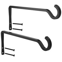 StoutMax Decorative Iron Metal Wall Hook Plant Hanger Bracket Shepherds Hook Lantern Wall Hanger for Hanging Plants Outdoor, Bird feeders, Rustic Home Decor 2 Pack (10 inch Black)