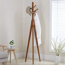 HLR-Coat Racks Free Standing Solid Wood Coat Rack Simple Bedroom Multifunction Hangers Rubber Wood Clothes Rack Easy Assembly Wood (Color : Brown)