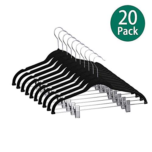 Fayleeko Clothes Hangers Pants Hangers with Clips Ultra Thin Non Slip 20 Pack Velvet Skirt Hangers Space Saving Clothing Hanger