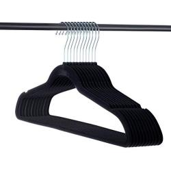 Non-Slip Velvet Hangers - Suit Hangers Ultra Thin Space Saving 360 Degree Swivel Hook Strong and Durable Clothes Hangers Hold Up-to 10 Lbs, for Coats, Jackets, Pants, and Dress Clothes (Black, 50)