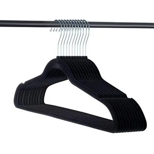 Non-Slip Velvet Hangers - Suit Hangers Ultra Thin Space Saving 360 Degree Swivel Hook Strong and Durable Clothes Hangers Hold Up-to 10 Lbs, for Coats, Jackets, Pants, and Dress Clothes (Black, 50)