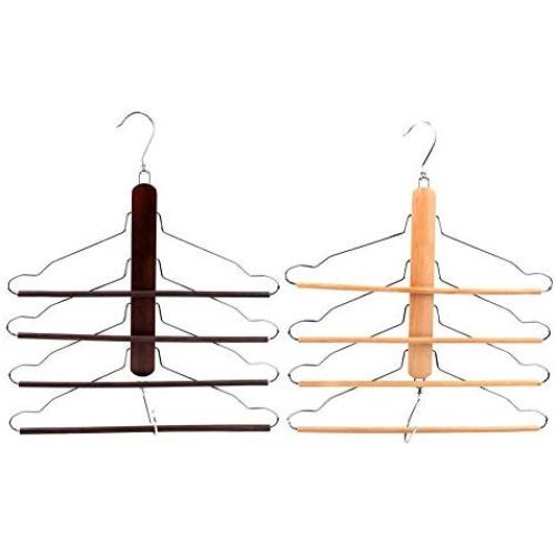 4 Tier Hanger Multifunctional Wood Hanger 4 Layer Shirt Clothes Foldable Pants Rack 4 Layers Hangers for for Jeans Trousers Skirts Scarf