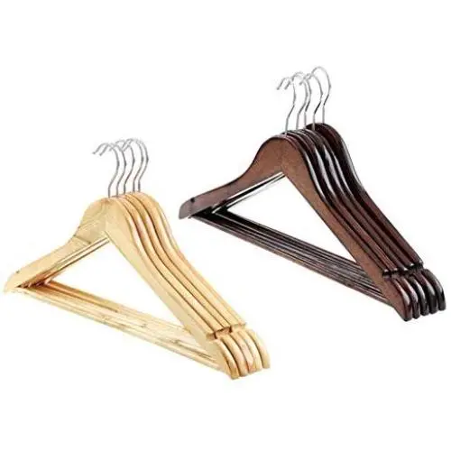 5pcs Random Color Wooden Clothes Hangers with Non-Slip Trouser Bar Suit Jeans Pants Coat Shirts Hangers Clothes Storage