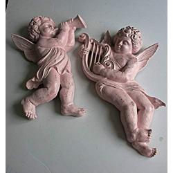 LARGE Wall Cherubs, Upcycled Syroco, Made in USA, Angels and Cherubs, Wall Decor, Nursery Room, Kids Room, Girls Room, Babys Room Decor, Shabby Pink and Gold, Over the Crib Hangers, Baroque