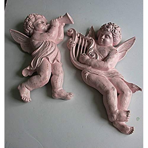 LARGE Wall Cherubs, Upcycled Syroco, Made in USA, Angels and Cherubs, Wall Decor, Nursery Room, Kids Room, Girls Room, Babys Room Decor, Shabby Pink and Gold, Over the Crib Hangers, Baroque