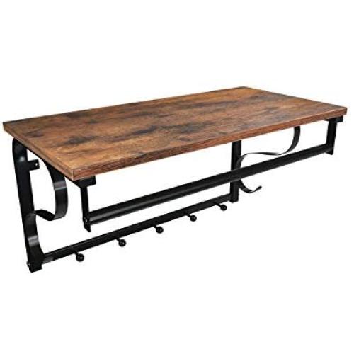 VASAGLE Industrial Coat Rack Shelf Wall Mounted, Hook Rack Shelf with Hanging Rail, 5 Metal Hooks and Upper Shelf for Storage Hallway Entryway Bathroom Bedroom Living Room ULCR11BX VASAGLE Industrial Coat Rack Shelf Wall Mounted, Hook Rack Shelf with Hanging Rail, 5 Metal Hooks and Upper Shelf for Storage Hallway Entryway Bathroom Bedroom Living Room ULCR11BX
