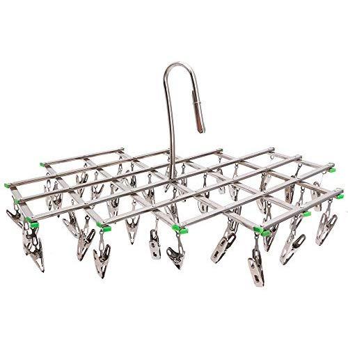Drying Racks & Nets - Windproof Laundry Socks Hanger Collapsible Stainless Steel Hanging Rack 35 Clothespins Drying Racks - Collapsable Laundry Rack S7 Cloth Hanger Dryer Dry Large Nets Laundry