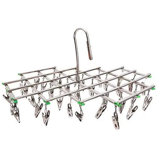 Drying Racks & Nets - Windproof Laundry Socks Hanger Collapsible Stainless Steel Hanging Rack 35 Clothespins Drying Racks - Collapsable Laundry Rack S7 Cloth Hanger Dryer Dry Large Nets Laundry