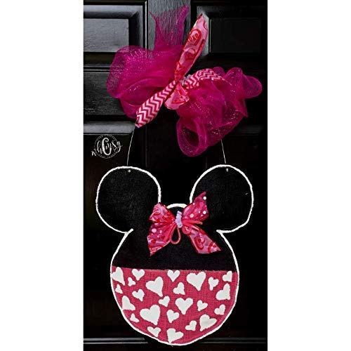 Hand Painted Valentines Minnie Mouse Burlap Door Hanger-Minnie Mouse Door Hanger-Valentines Door Hanger Hand Painted Valentines Minnie Mouse Burlap Door Hanger-Minnie Mouse Door Hanger-Valentines Door Hanger