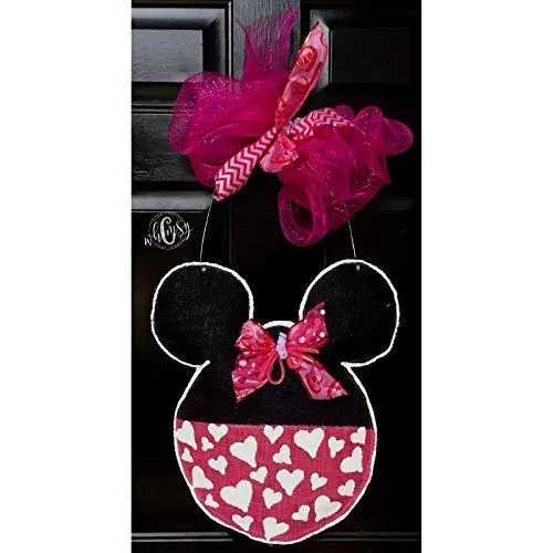 Hand Painted Valentines Minnie Mouse Burlap Door Hanger-Minnie Mouse Door Hanger-Valentines Door Hanger