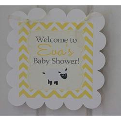 Lamb Yellow White Grey Baby Shower Door Sign Hanger - Matching Items Available - Favor Tags, Banners, Cupcake Toppers etc.