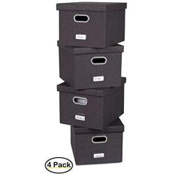 Internets Best Collapsible File Storage Organizer - Decorative Linen Filing & Storage Office Boxes - Letter/Legal - Charcoal - 4 Pack