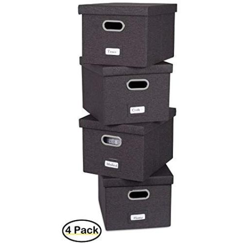 Internets Best Collapsible File Storage Organizer - Decorative Linen Filing & Storage Office Boxes - Letter/Legal - Charcoal - 4 Pack