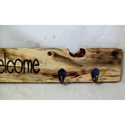 Country Welcome Wood Sign with Key Hangers Rustic Decor