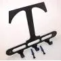 Capital Letter T Monogram Wall Hook Hanger. Satin Black. Solid Steel. Screws Included.