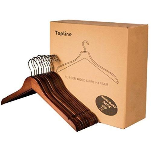 Topline Classic Wood Shirt Hangers - Mahogany Finish (10-Pack)