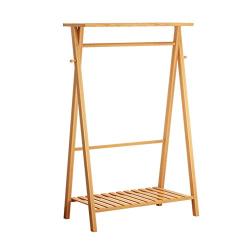 Cxjff Floor Standing Coat Rack Useful Hanger Clothes Hooks Shelves Easy Install Bamboo, Wood Color, 2 Sizes (Color : Wood Color, Size : 100x43x140cm)