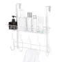 Coat Rack Over the Door Hook 5 Hooks Door Hanger with Detachable Storage Organizer and Metal Stainless Steel for Coats, Bags, Towels, Bathroom, Bedroom