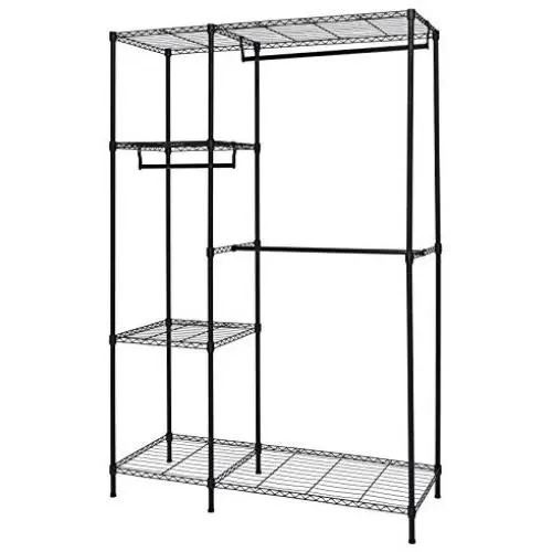 Finnhomy Heavy Duty Wire Shelving Garment Rack for Closet Organizer Portable Clothes Wardrobe Storage with Adjustable Shelves and Hangers,Thicken Steel Tube,Black Finnhomy Heavy Duty Wire Shelving Garment Rack for Closet Organizer Portable Clothes Wardrobe Storage with Adjustable Shelves and Hangers,Thicken Steel Tube,Black