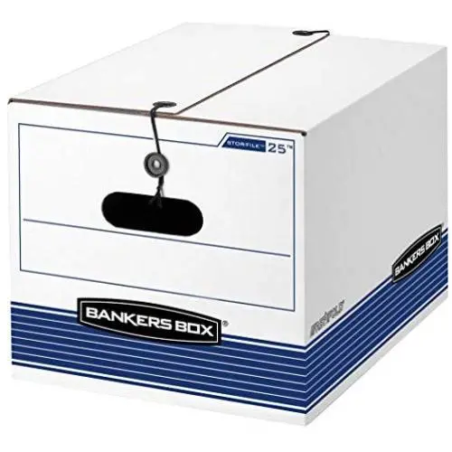 Bankers Boxes LIBERTY Medium-Duty Storage Boxes, FastFold, String and Button, Letter/Legal, Case of 12 (00025)