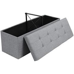 SONGMICS Folding Storage Ottoman Bench Storage Chest Foot Rest Stool with Metal Support, Holds up to 660lb, Light Grey ULSF77G