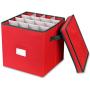 Primode Holiday Ornament Storage Chest, with 4 Trays Holds Up to 64 Ornaments Balls, with Dividers (Red)